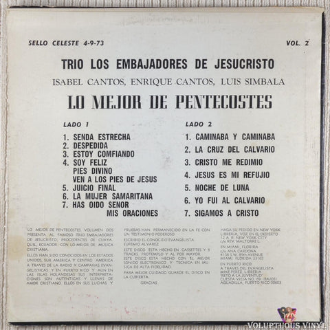 Trio Los Embajadores De Jesucristo, Isabel Cantos, Enrique Cantos, Luis Simbala – Lo Mejor De Pentecostes - Vol. 2 vinyl record back cover