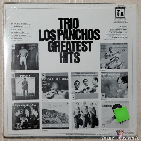 Trio Los Panchos ‎– Trio Los Panchos Greatest Hits vinyl record back cover