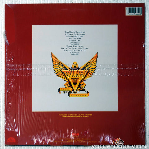 Triumph ‎– Never Surrender - Vinyl Record - Back Cover