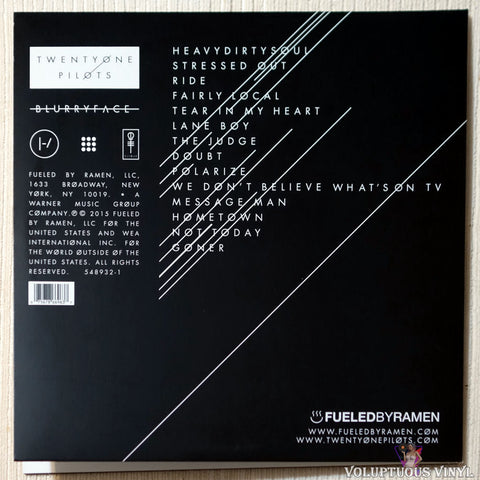 Twenty One Pilots ‎– Blurryface vinyl record back cover