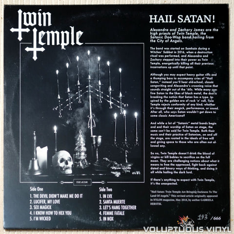 Twin Temple ‎– Twin Temple (Bring You Their Signature Sound.... Satanic Doo-Wop) vinyl record back cover