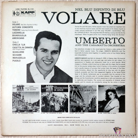 Umberto Marcato ‎– Volare vinyl record back cover