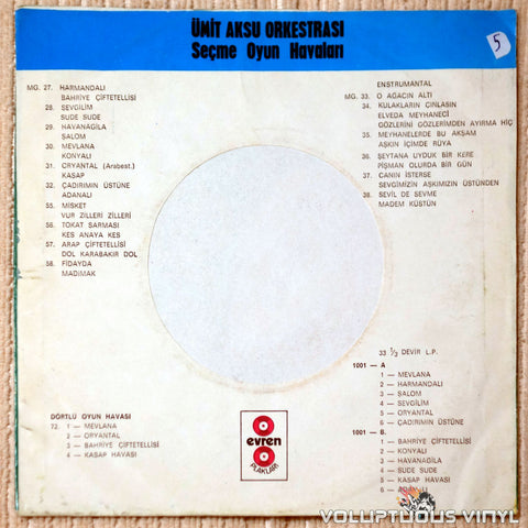 Ümit Aksu Ork. ‎– Oryantal (Arabest) / Kasap vinyl record back cover