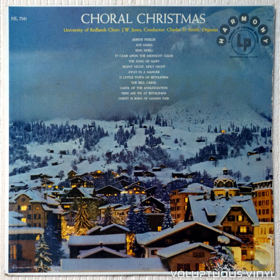 University Of Redlands Choir, J.W. Jones, Charles D. Smith ‎– Choral Christmas vinyl record front cover