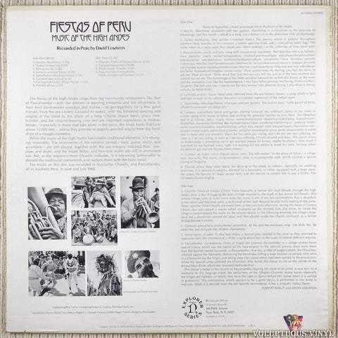 Unknown Artist – Fiestas Of Peru (Music Of The High Andes) vinyl record back cover