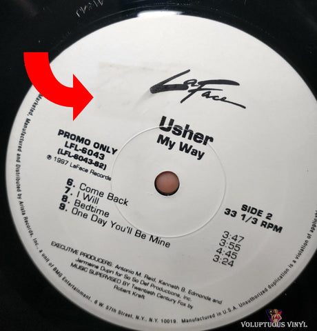 Usher ‎– My Way vinyl record Side 2 label
