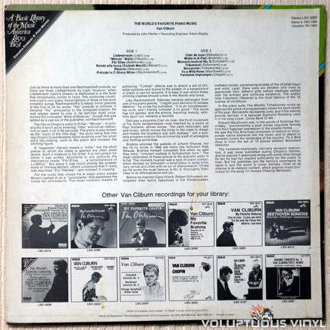 Van Cliburn ‎– The World's Favorite Piano Music vinyl record back cover