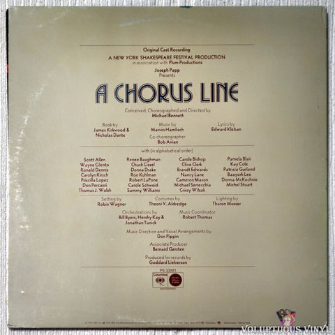 Various ‎– A Chorus Line - Original Cast Recording vinyl record back cover