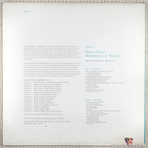 Various – Dance Music: Breakdowns & Waltzes vinyl record back cover