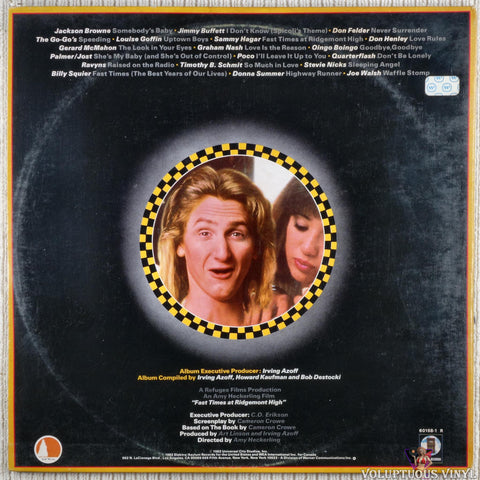 Various – Fast Times At Ridgemont High • Music From The Motion Picture vinyl record back cover