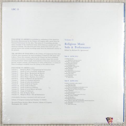 Various ‎– Religious Music Solo & Performance vinyl record back cover