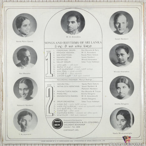 Various ‎– Songs And Rhythms Of Sri Lanka vinyl record back cover