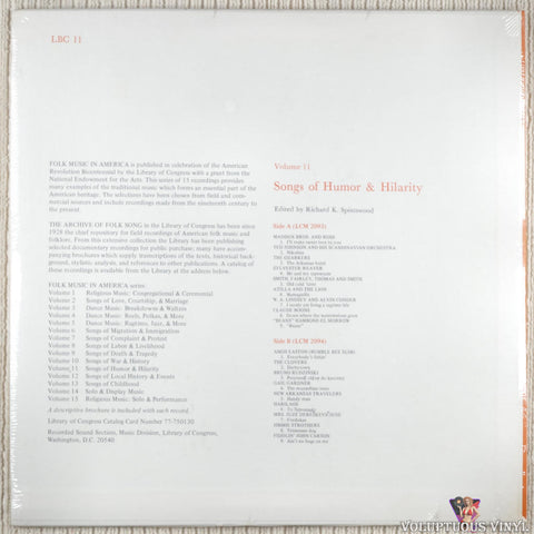 Various ‎– Songs Of Humor & Hilarity vinyl record back cover