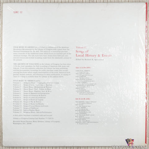 Various ‎– Songs Of Local History & Events vinyl record back cover