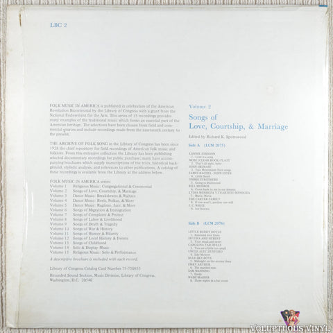 Various – Songs Of Love, Courtship, & Marriage vinyl record back cover