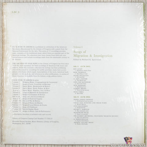 Various – Songs Of Migration & Immigration vinyl record back cover