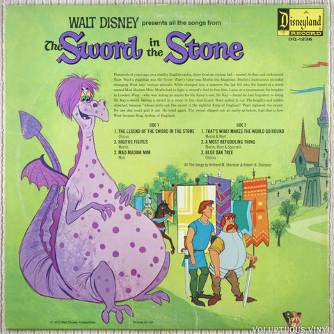 Various – Walt Disney Presents All The Songs From "The Sword In The Stone" vinyl record back cover