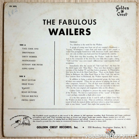 The Wailers ‎– The Fabulous Wailers - Vinyl Record - Back Cover