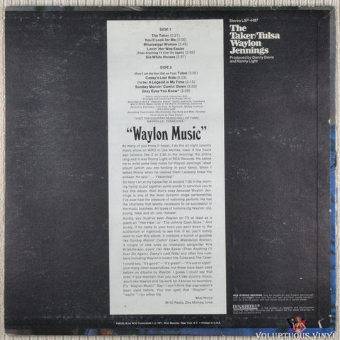Waylon Jennings ‎– The Taker / Tulsa vinyl record back cover