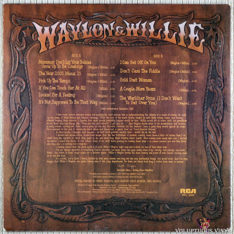 Waylon Jennings & Willie Nelson ‎– Waylon & Willie vinyl record back cover