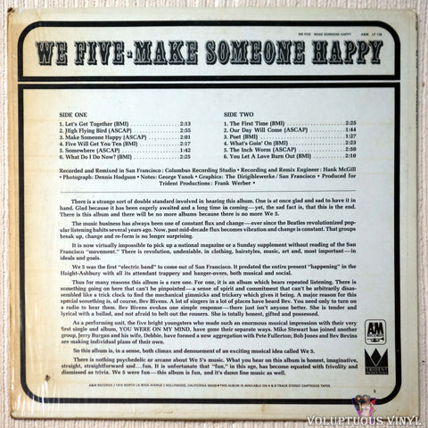 We Five ‎– Make Someone Happy vinyl record back cover