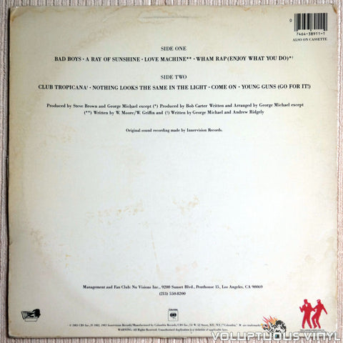 Wham! – Fantastic vinyl record back cover