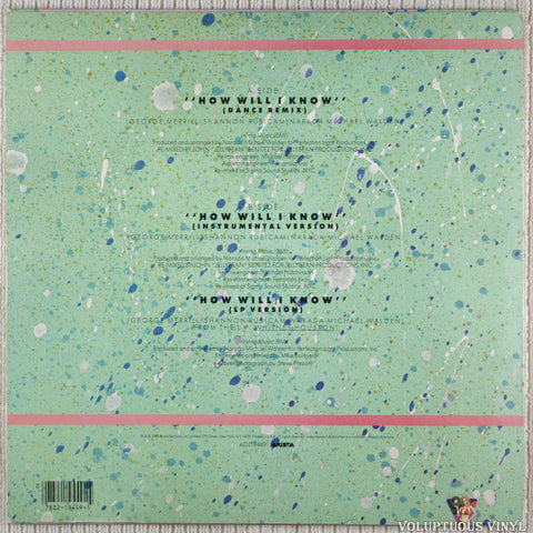 Whitney Houston ‎– How Will I Know vinyl record back cover