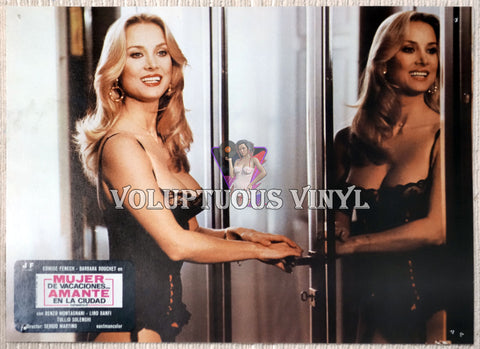 Wife On Vacation... Lover In Town - Spain Lobby Card - Barbara Bouchet in sexy black lingerie