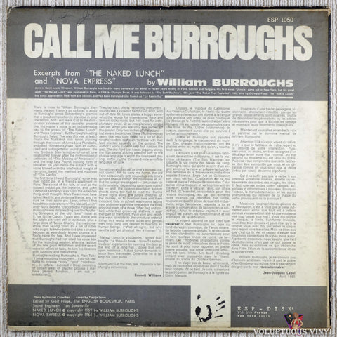 William Burroughs – Call Me Burroughs vinyl record back cover