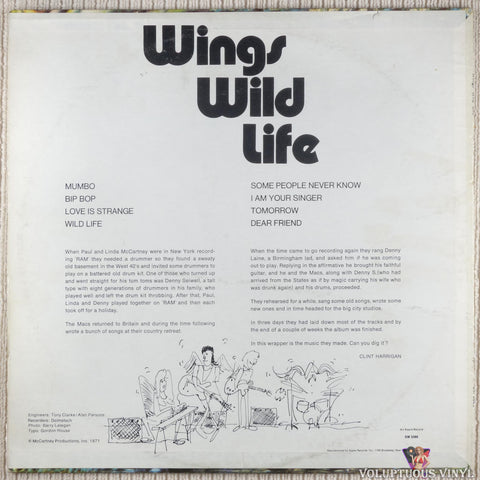 Wings ‎– Wild Life vinyl record back cover