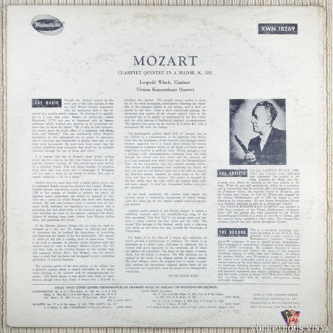 Wolfgang Amadeus Mozart; Vienna Konzerthaus Quartet, Leopold Wlach – Clarinet Quintet In A Major, K581 vinyl record back cover