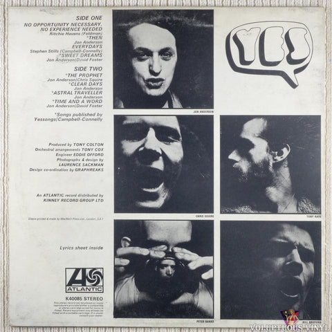 Yes – Time And A Word vinyl record back cover
