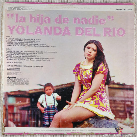 Yolanda Del Rio Con El Mariachi Vargas De Tecalitlan ‎– La Hija De Nadie vinyl record back cover