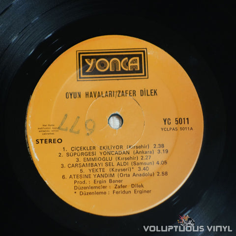 Zafer Dilek ‎– Oyun Havalari - Vinyl Record - Label