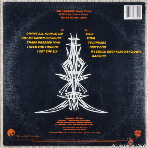 ZZ Top ‎– Eliminator vinyl record back cover